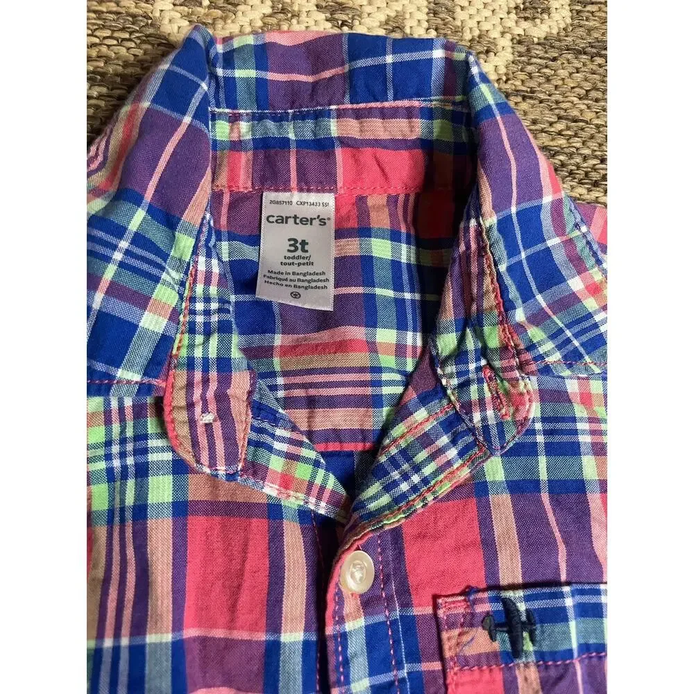 Toddler Boys Carter's Cotton Plaid Button Down Shirt Size‎ 3T Easter
